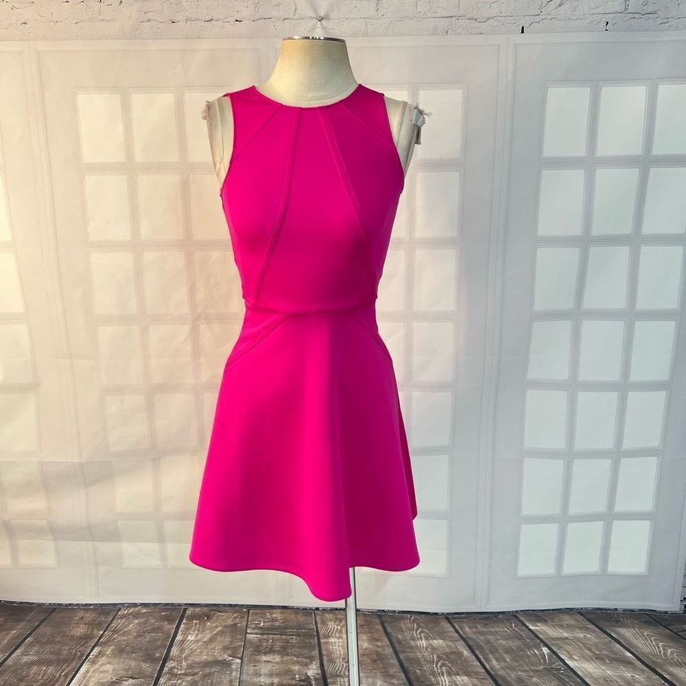 Ted Baker hot pink scuba sleeveless fit & flare mini dress ted size 0 or US 2